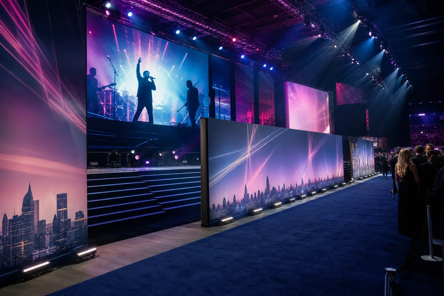 Entertainment venue with large-format stage and event graphics