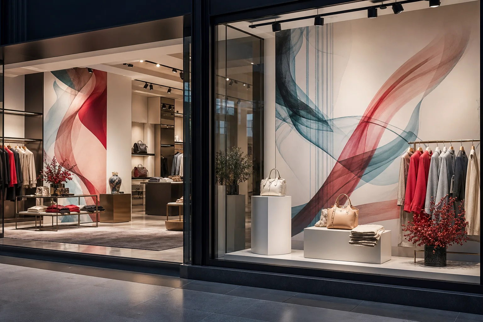 Premium retail storefront with custom wall and window graphics